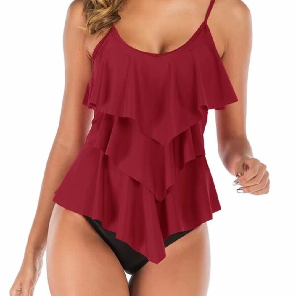 Super Cute Tiered Layer Ruffle Bikini Swimsuit